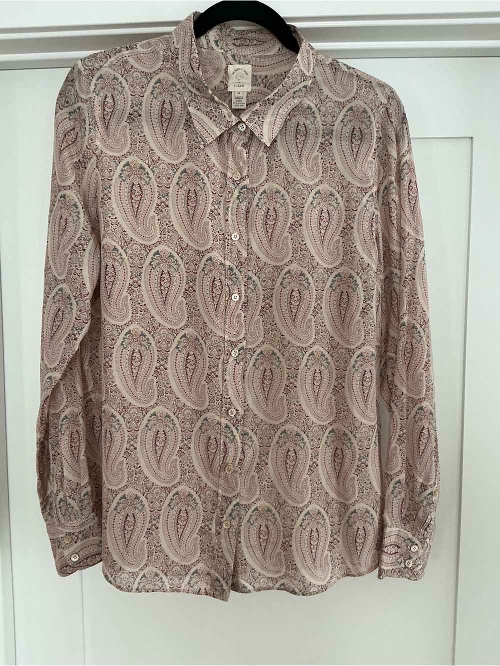 J. Crew Paisley Button-Down Cotton/Silk Shirt in Light Pink and Cream Size 14